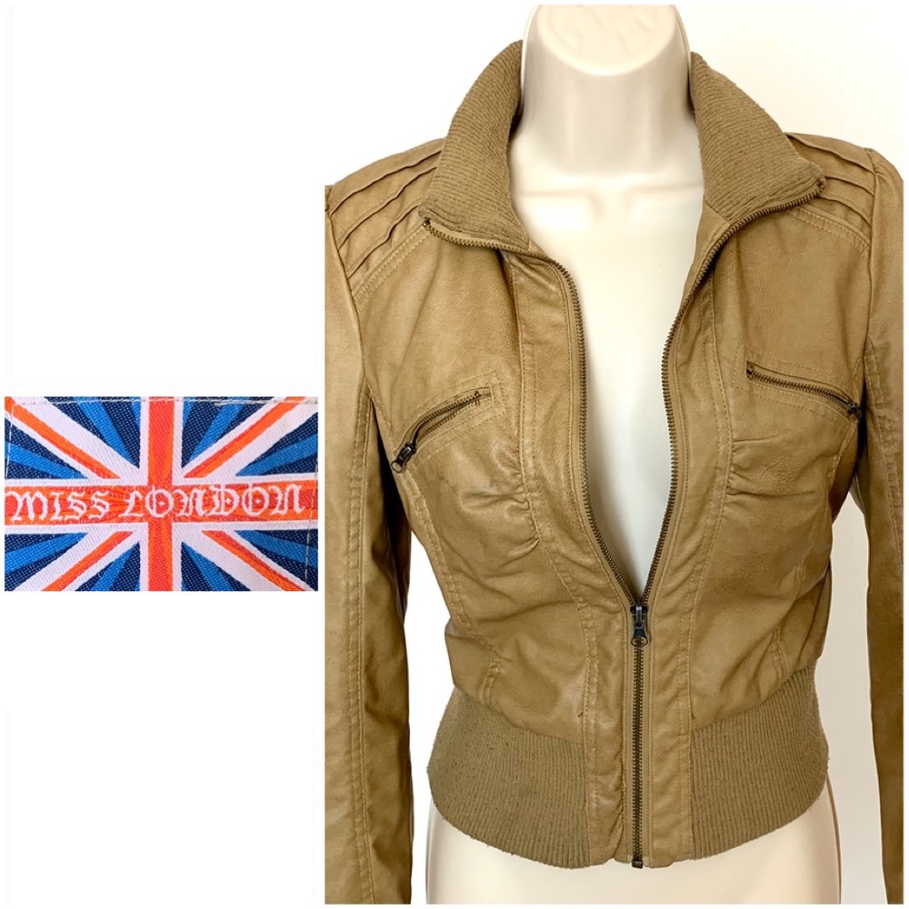 Miss London tan leather jacket